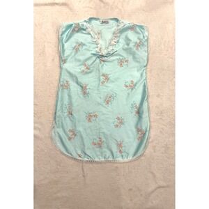 Vintage Intimate Encounters Nightgown Blue Floral Lace Trim Satin Chemise Medium